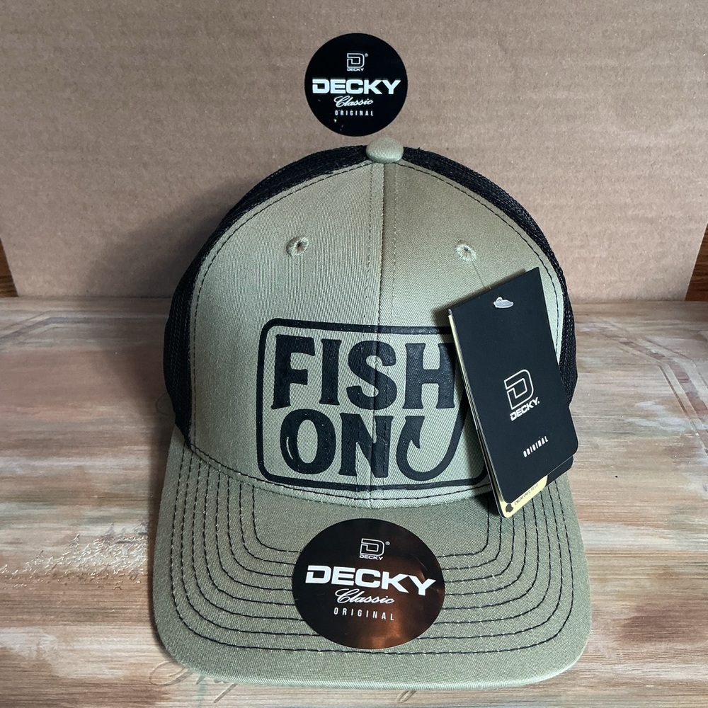 Decky Men's Loden and Black Trucker Hat w/ “Fish on” graphic